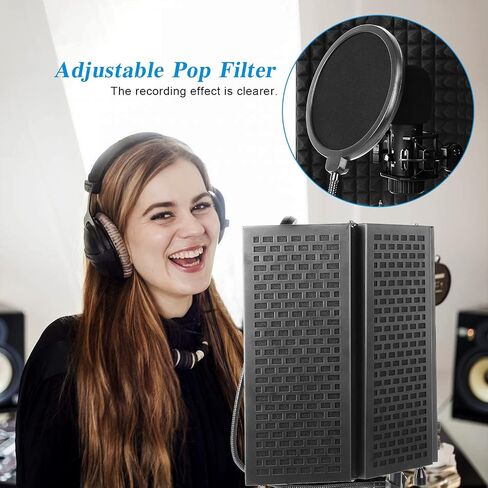 Iouyk Studio Recording Microphone Isolation Shield with Pop Filter and Tripod Stand, High Density Absorbent Foam to Filter Vocal, Foldable Sound Shield for Blue Yeti and Condenser Microphones in Saudi Arabia