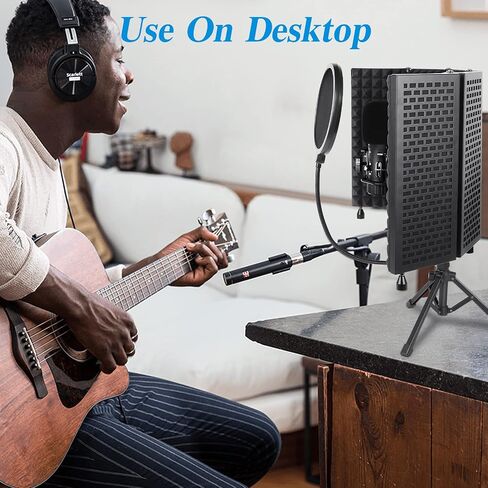 Iouyk Studio Recording Microphone Isolation Shield with Pop Filter and Tripod Stand, High Density Absorbent Foam to Filter Vocal, Foldable Sound Shield for Blue Yeti and Condenser Microphones in Saudi Arabia