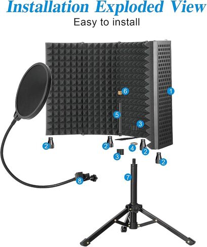 Iouyk Studio Recording Microphone Isolation Shield with Pop Filter and Tripod Stand, High Density Absorbent Foam to Filter Vocal, Foldable Sound Shield for Blue Yeti and Condenser Microphones in Saudi Arabia