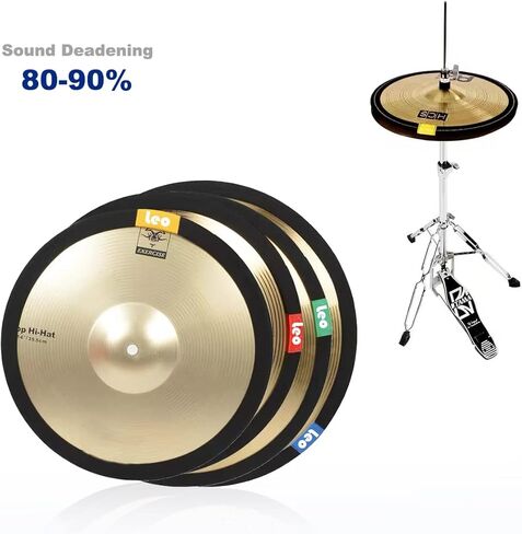 LEO Premium 4 قطع من خنق الصنج لمجموعة الطبول، ترقية كتم الصنج فائق المرونة لممارسة الطبول الهادئة، ملحقات الطبل المحمولة لتخفيف الصوت (رفيع) in Kuwait