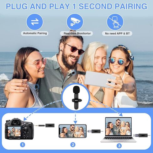 ميكروفون SNZIYAG اللاسلكي لهواتف iPhone/Android/الكاميرا/الكمبيوتر الشخصي، ميكروفون لاسلكي مزدوج يعمل بالتوصيل لتسجيل الفيديو، يوتيوب، Vlog، Tiktok، المقابلة (أسود-3.5 مم-2 قطعة ميكروفون) in Kuwait