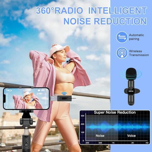 ميكروفون SNZIYAG اللاسلكي لهواتف iPhone/Android/الكاميرا/الكمبيوتر الشخصي، ميكروفون لاسلكي مزدوج يعمل بالتوصيل لتسجيل الفيديو، يوتيوب، Vlog، Tiktok، المقابلة (أسود-3.5 مم-2 قطعة ميكروفون) in Kuwait