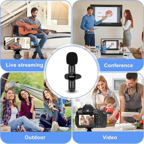 ميكروفون SNZIYAG اللاسلكي لهواتف iPhone/Android/الكاميرا/الكمبيوتر الشخصي، ميكروفون لاسلكي مزدوج يعمل بالتوصيل لتسجيل الفيديو، يوتيوب، Vlog، Tiktok، المقابلة (أسود-3.5 مم-2 قطعة ميكروفون) in Kuwait