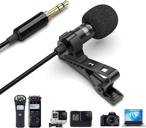 AGD Professional External TRS 3.5 Lavalier Lapel Microphone Clip-on Lav Mini Mic Compatible with Rode Wireless Transmitter Go GoPro MediaMod Zoom Tascam Audio Recorder DSLR Canon Nikon Sony YouTube in Saudi Arabia