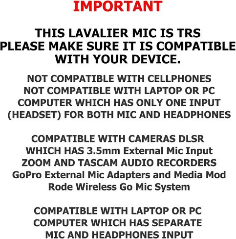 AGD Professional External TRS 3.5 Lavalier Lapel Microphone Clip-on Lav Mini Mic Compatible with Rode Wireless Transmitter Go GoPro MediaMod Zoom Tascam Audio Recorder DSLR Canon Nikon Sony YouTube in Saudi Arabia