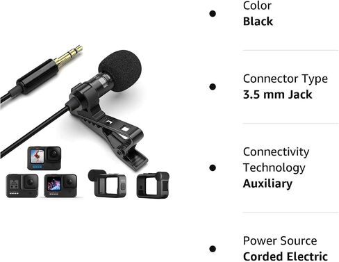 AGD Professional External TRS 3.5 Lavalier Lapel Microphone Clip-on Lav Mini Mic Compatible with Rode Wireless Transmitter Go GoPro MediaMod Zoom Tascam Audio Recorder DSLR Canon Nikon Sony YouTube in Saudi Arabia