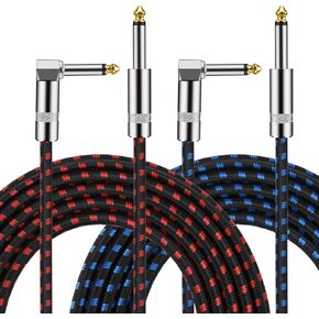 Guitar Instrument Cable 10 Foot 1/4 inch Straight to Right Angle Noise Reduction Audio Cord 6.35 mm for Electric Guitar Bass Keyboard Drum Speaker Microphone 2 Pack in Kuwait