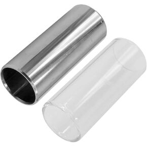 Pack of 2 Guitar Slides Set, 60mm Guitar Glass Slide and Stainless Steel Guitar Slide for Acoustic Electric Bass Guitar