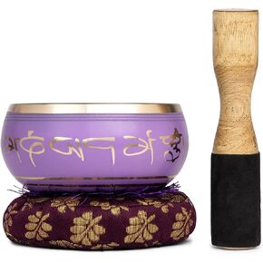 Purple Singing Bowl Set with Wooden Mallet and Cushion, Brass – Unique, Tibetan Bowls for Meditation, Grounding, Experiencing Spiritual Oneness - Lightweight Bowl - Decor for Home, Yoga Studio in Kuwait