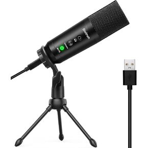 ميكروفون كمبيوتر USB مع كتم الصوت / 3.5 مم سماعة جاك ، مقبس 24 بت وتشغيل معدن مكثف Cardioid تدفق الميكروفون لجهاز ماك ويندوز الكمبيوتر المكتبي ، لاجتماعات التكبير ، يوتيوب ، التسجيل ، سكايب in Kuwait