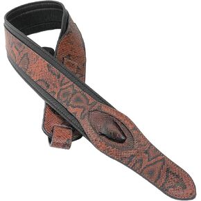 Walker & Williams SF-01 Copperhead Brown Textured Snakeskin Pattern Padded Guitar Strap with Snakehead For Acoustic, Electric, And Bass Guitars in Saudi Arabia