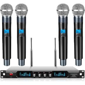 نظام ميكروفون لاسلكي من innopow ذو 4 قنوات، ميكروفون لاسلكي رباعي UHF معدني، 4 ميكروفونات محمولة، مسافة طويلة 150-200 قدم، تردد ثابت، استخدام 16 ساعة لغناء الكاريوكي، الكنيسة in Kuwait