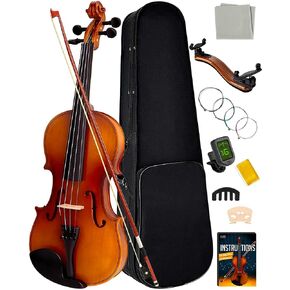 LMS كمان للأطفال Aduts 4/4 الكمان الصوتي، مجموعة كمان للأطفال بحجم كامل من الخشب الصلب للمبتدئين مع موالف حافظة روزين للكتف كتم الصوت وأوتار إضافية (4/4 (الحجم الكامل)) in Kuwait