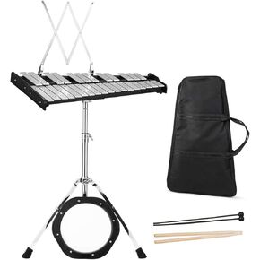 Giantex قابلة للطي Glockenspiel Xylophone 30 Note، مع قاعدة خشبية و30 مفتاحًا معدنيًا، 2 مطرقة، حقيبة حمل، أداة قرع Glockenspiel Xylophone الاحترافية للبالغين والأطفال