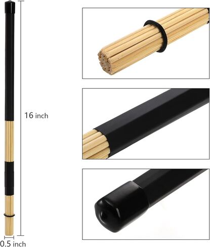 YOUEON 3 Pair 16 Inch Bamboo Hot Rods Drumsticks, Constructed of 19 Bamboo Dowels, Rods Drum Brushes, 5A Drum Sticks for Jazz, Rock Band, Folk, Small Venue and Acoustic Performance, Black in Saudi Arabia