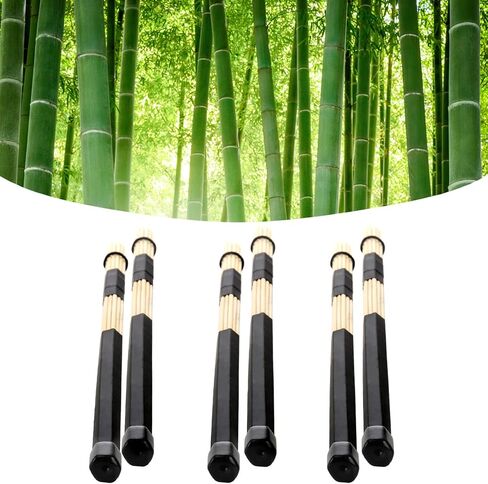 YOUEON 3 Pair 16 Inch Bamboo Hot Rods Drumsticks, Constructed of 19 Bamboo Dowels, Rods Drum Brushes, 5A Drum Sticks for Jazz, Rock Band, Folk, Small Venue and Acoustic Performance, Black in Saudi Arabia