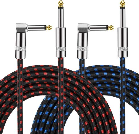 Guitar Instrument Cable 10 Foot 1/4 inch Straight to Right Angle Noise Reduction Audio Cord 6.35 mm for Electric Guitar Bass Keyboard Drum Speaker Microphone 2 Pack in Kuwait