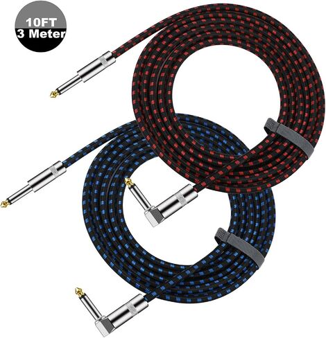 Guitar Instrument Cable 10 Foot 1/4 inch Straight to Right Angle Noise Reduction Audio Cord 6.35 mm for Electric Guitar Bass Keyboard Drum Speaker Microphone 2 Pack in Kuwait