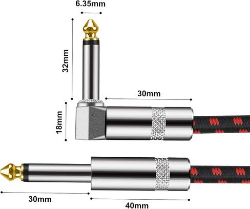 Guitar Instrument Cable 10 Foot 1/4 inch Straight to Right Angle Noise Reduction Audio Cord 6.35 mm for Electric Guitar Bass Keyboard Drum Speaker Microphone 2 Pack in Kuwait