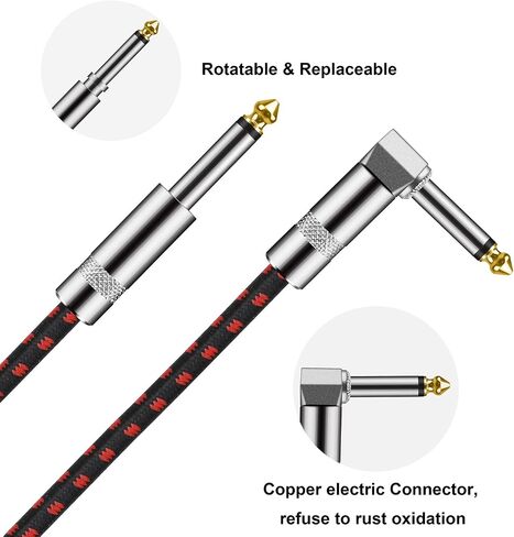 Guitar Instrument Cable 10 Foot 1/4 inch Straight to Right Angle Noise Reduction Audio Cord 6.35 mm for Electric Guitar Bass Keyboard Drum Speaker Microphone 2 Pack in Kuwait