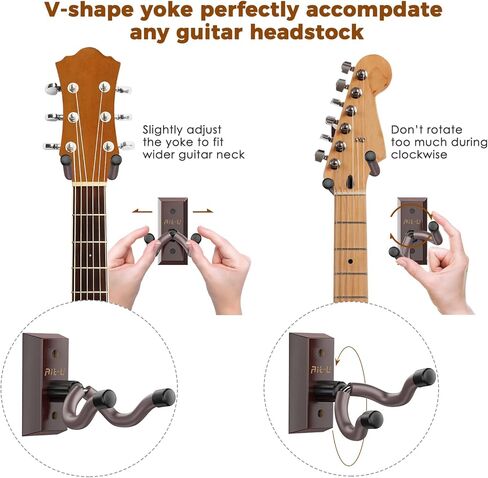 2 حزمة غيتار جدار جبل شماعات - Ait-u المهنية على شكل حرف V الغيتار شماعات جدار جبل قابل للتعديل حامل جدار الغيتار هوك مع قاعدة من الخشب الصلب للقيثارات الصوتية باس القيثارة in Kuwait