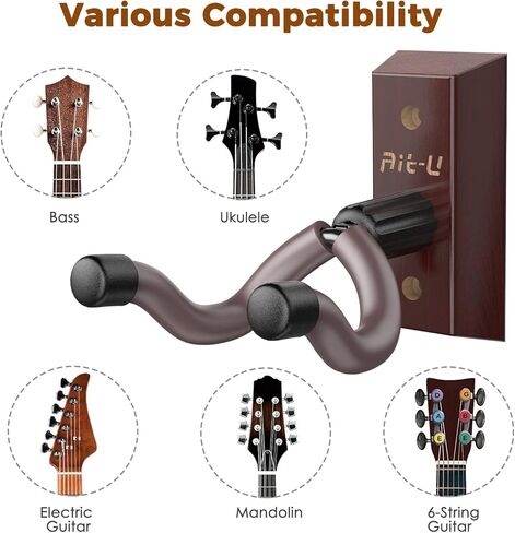 2 حزمة غيتار جدار جبل شماعات - Ait-u المهنية على شكل حرف V الغيتار شماعات جدار جبل قابل للتعديل حامل جدار الغيتار هوك مع قاعدة من الخشب الصلب للقيثارات الصوتية باس القيثارة in Kuwait
