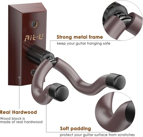 2 حزمة غيتار جدار جبل شماعات - Ait-u المهنية على شكل حرف V الغيتار شماعات جدار جبل قابل للتعديل حامل جدار الغيتار هوك مع قاعدة من الخشب الصلب للقيثارات الصوتية باس القيثارة in Kuwait