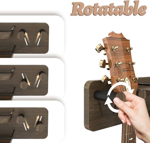 Guitar Wall Mount with 2 Rotatable Hangers, Double Guitar Wall Hangers with Shelf and 5 Hooks, Wood Guitar Holder Wall Stand Hanging Rack for Acoustic, Electric Guitar, Bass, Ukulele, Banjo, Mandolin in Kuwait