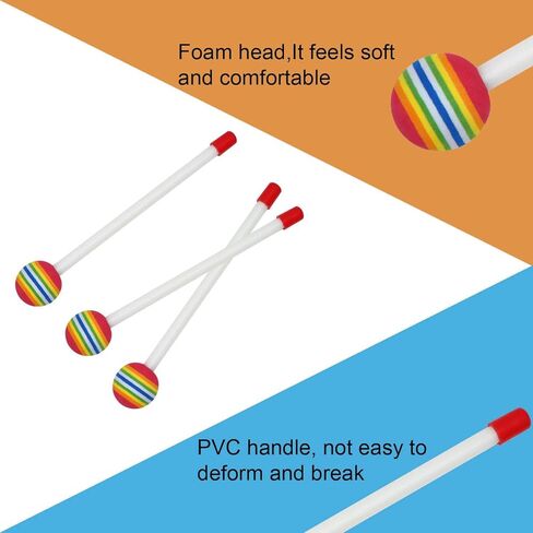 6 قطع من عصا الطبل المصاصة المصنوعة من اللباد براس اسفنجي من البلاستيك، مطرقة تيمباني، عصي طبول قرعية يدوية للاطفال، ملحقات الالات الموسيقية للاطفال in Kuwait