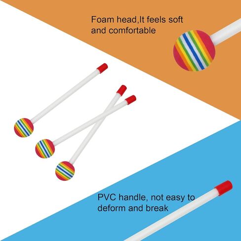 6 قطع من عصا الطبل المصاصة المصنوعة من اللباد براس اسفنجي من البلاستيك، مطرقة تيمباني، عصي طبول قرعية يدوية للاطفال، ملحقات الالات الموسيقية للاطفال in Kuwait
