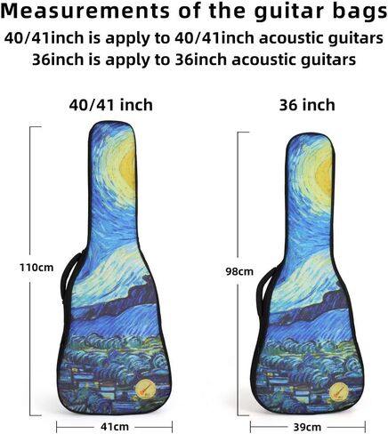 Longteam Van Gogh The Starry Night Guitar Case 10mm Sponge Portable Acoustic Classical Guitars Bag Bass Backpack Gig Bag with Accessory Storage Pocket (40/41 Inch, The Starry Night) in Saudi Arabia