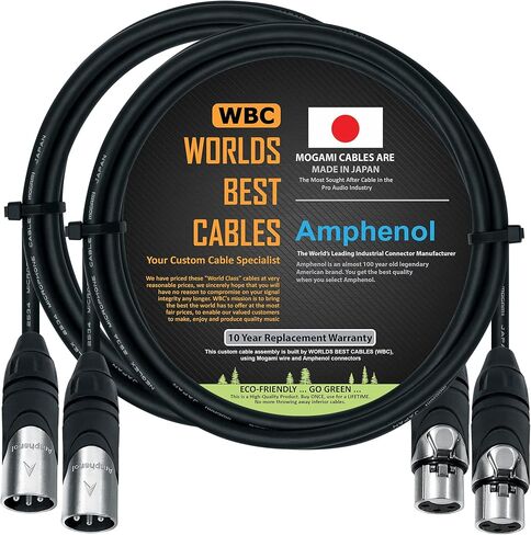 WORLDS BEST CABLES 2 Units - 4 Foot - Quad Balanced Microphone Cable Custom Made Using Mogami 2534 Wire and Amphenol AX3M Male & AX3F Female Silver XLR Plugs in Saudi Arabia