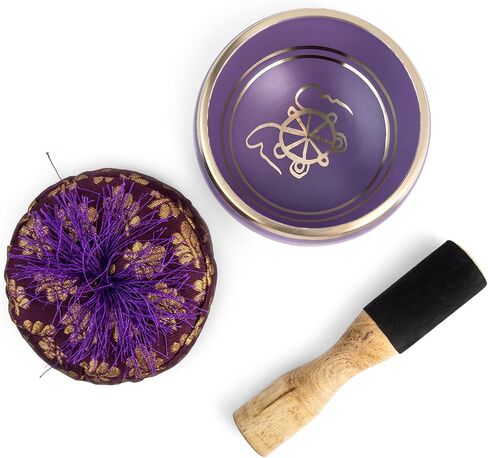 Purple Singing Bowl Set with Wooden Mallet and Cushion, Brass – Unique, Tibetan Bowls for Meditation, Grounding, Experiencing Spiritual Oneness - Lightweight Bowl - Decor for Home, Yoga Studio in Kuwait
