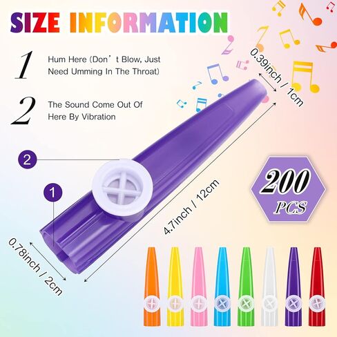 Boao 200 Pcs Plastic Kazoo Musical Instruments Party Kazoos for Adults Fun Music Kazoo for Kids Classrooms Musical Toy Favors Gift Prize Bulk, 8 Assorted Color in Kuwait