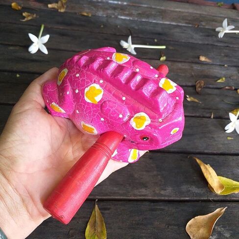 5" Wooden Frog Percussion Instrument Wood Frog Guiro Rasp Tone Block Thailand Handcraft Musical Lucky Frog Home Office Decoration Nice Gift (Brown) in Kuwait