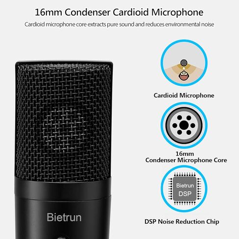ميكروفون كمبيوتر USB مع كتم الصوت / 3.5 مم سماعة جاك ، مقبس 24 بت وتشغيل معدن مكثف Cardioid تدفق الميكروفون لجهاز ماك ويندوز الكمبيوتر المكتبي ، لاجتماعات التكبير ، يوتيوب ، التسجيل ، سكايب in Kuwait