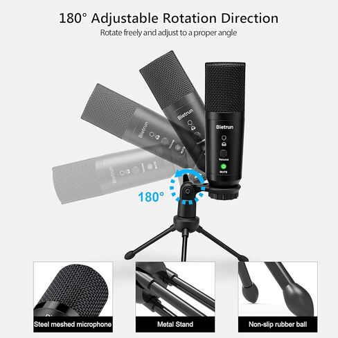 ميكروفون كمبيوتر USB مع كتم الصوت / 3.5 مم سماعة جاك ، مقبس 24 بت وتشغيل معدن مكثف Cardioid تدفق الميكروفون لجهاز ماك ويندوز الكمبيوتر المكتبي ، لاجتماعات التكبير ، يوتيوب ، التسجيل ، سكايب in Kuwait