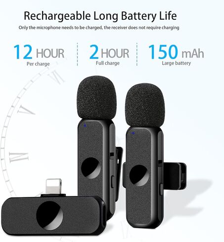 Djoyxrr Wireless Lavalier Microphone Compatible with iPhone, Mini Dual Lapel Clip on Mic for Phone Video Recording Vlog YouTube Podcast in Saudi Arabia