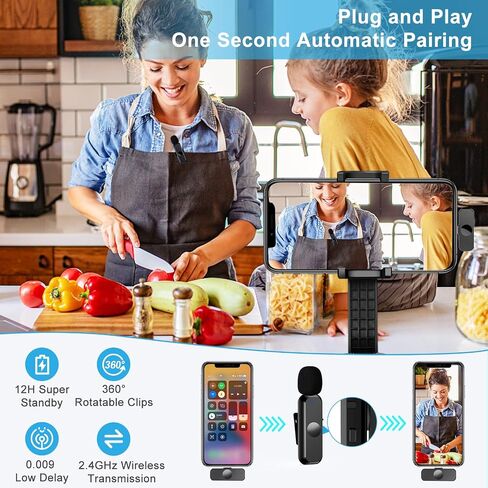 Djoyxrr Wireless Lavalier Microphone Compatible with iPhone, Mini Dual Lapel Clip on Mic for Phone Video Recording Vlog YouTube Podcast in Saudi Arabia