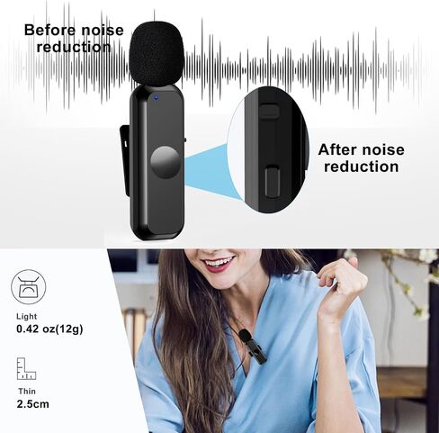 Djoyxrr Wireless Lavalier Microphone Compatible with iPhone, Mini Dual Lapel Clip on Mic for Phone Video Recording Vlog YouTube Podcast in Saudi Arabia