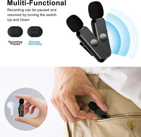 Djoyxrr Wireless Lavalier Microphone Compatible with iPhone, Mini Dual Lapel Clip on Mic for Phone Video Recording Vlog YouTube Podcast in Saudi Arabia
