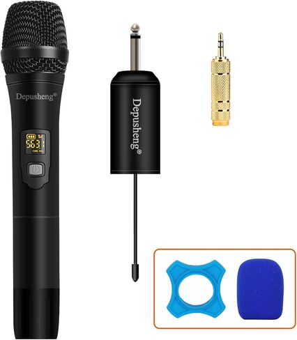 Depusheng W1 Wireless Microphone, Karaoke Mic, UHF Handheld Dynamic System with Rechargeable Receiver for Party, Church, Meeting, Wedding, 150ft, Black in Saudi Arabia