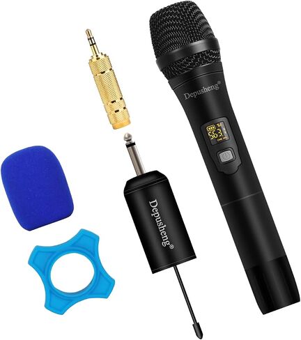 Depusheng W1 Wireless Microphone, Karaoke Mic, UHF Handheld Dynamic System with Rechargeable Receiver for Party, Church, Meeting, Wedding, 150ft, Black in Saudi Arabia