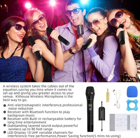Depusheng W1 Wireless Microphone, Karaoke Mic, UHF Handheld Dynamic System with Rechargeable Receiver for Party, Church, Meeting, Wedding, 150ft, Black in Saudi Arabia