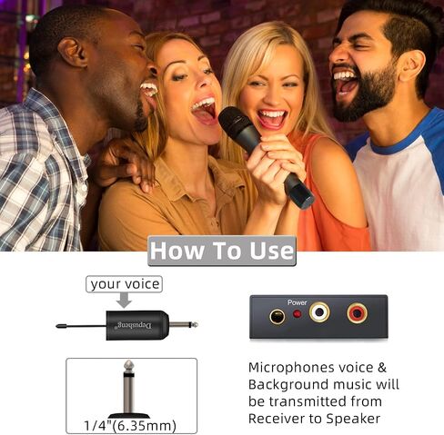 Depusheng W1 Wireless Microphone, Karaoke Mic, UHF Handheld Dynamic System with Rechargeable Receiver for Party, Church, Meeting, Wedding, 150ft, Black in Saudi Arabia