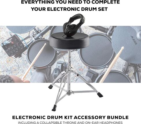 مجموعة Alesis Drum Essentials - حزمة ملحقات مجموعة الطبول الكهربائية الكاملة بما في ذلك عرش الطبل وسماعات الرأس على الأذن in Kuwait