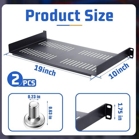 2 Pieces Rack Shelf Vented Rack Mount Shelf Universal Heavy Duty Server Rack Shelf for 19 Inch Network Equipment Rack and Cabinet 10 Inch Deep (1U,19 x 10 x 1.7 Inch) in Saudi Arabia