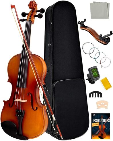 LMS كمان للأطفال Aduts 4/4 الكمان الصوتي، مجموعة كمان للأطفال بحجم كامل من الخشب الصلب للمبتدئين مع موالف حافظة روزين للكتف كتم الصوت وأوتار إضافية (4/4 (الحجم الكامل)) in Kuwait