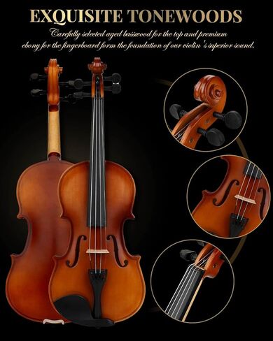 LMS كمان للأطفال Aduts 4/4 الكمان الصوتي، مجموعة كمان للأطفال بحجم كامل من الخشب الصلب للمبتدئين مع موالف حافظة روزين للكتف كتم الصوت وأوتار إضافية (4/4 (الحجم الكامل)) in Kuwait