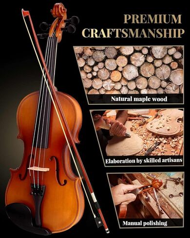 LMS كمان للأطفال Aduts 4/4 الكمان الصوتي، مجموعة كمان للأطفال بحجم كامل من الخشب الصلب للمبتدئين مع موالف حافظة روزين للكتف كتم الصوت وأوتار إضافية (4/4 (الحجم الكامل)) in Kuwait